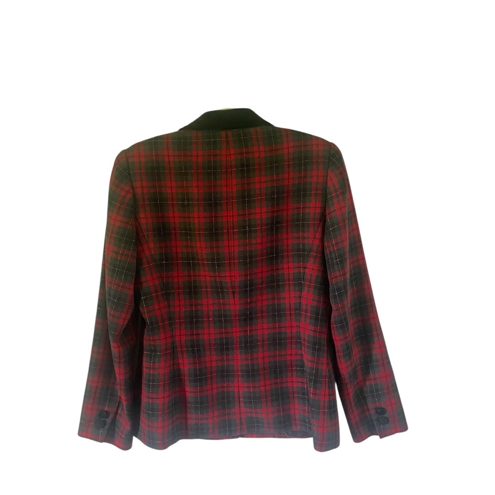 Kasper vintage tartan women’s jacket size 8 velvet collar dark academia preppy - Picture 2 of 9